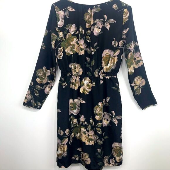J. Crew Factory Dark Floral Long Sleeve Faux Wrap Skirt Mini Dress - Picture 7 of 16